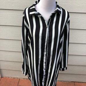 Black & White Silky Button Up Shirt